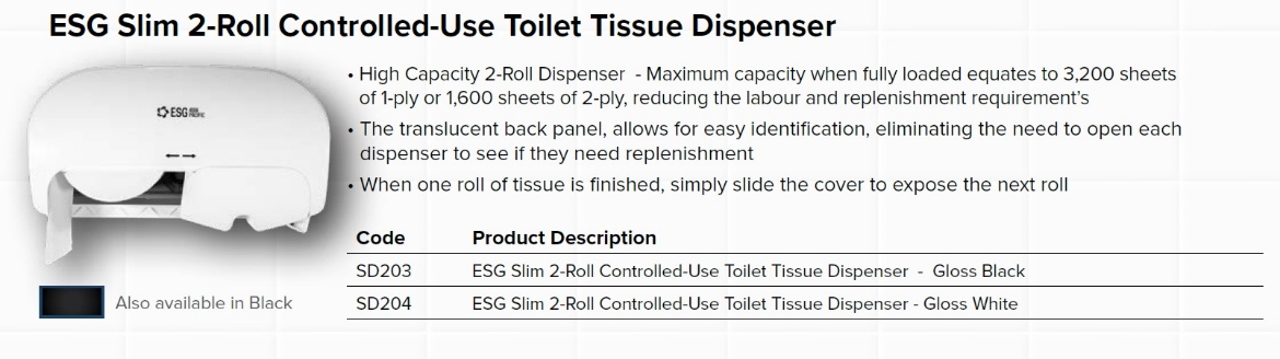 Picture of DISPENSER, TOILET PAPER ESG 2-ROLL CONTROLLED-USE - WHITE