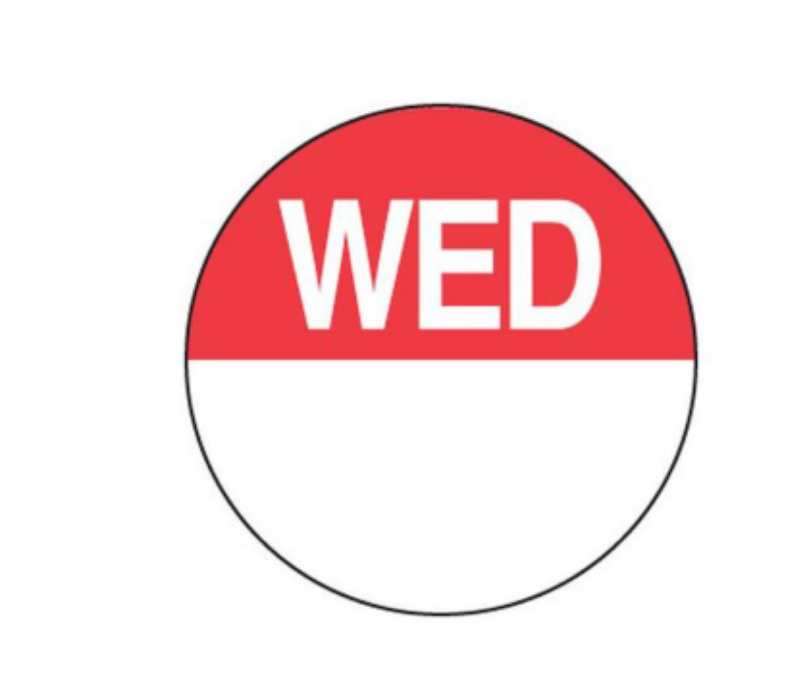 Picture of 10783 DAYDOT DAY OF WEEK 24MM CIRCLES WEDNESDAY 1000/ROLL