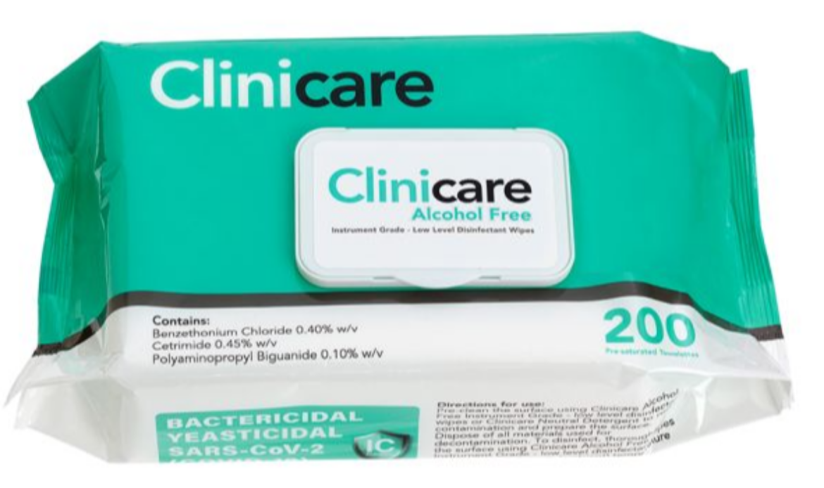 Picture of CLINICARE ALCOHOL FREE INSTRUMENT GRADE WIPES 200/PACK - 6/CTN