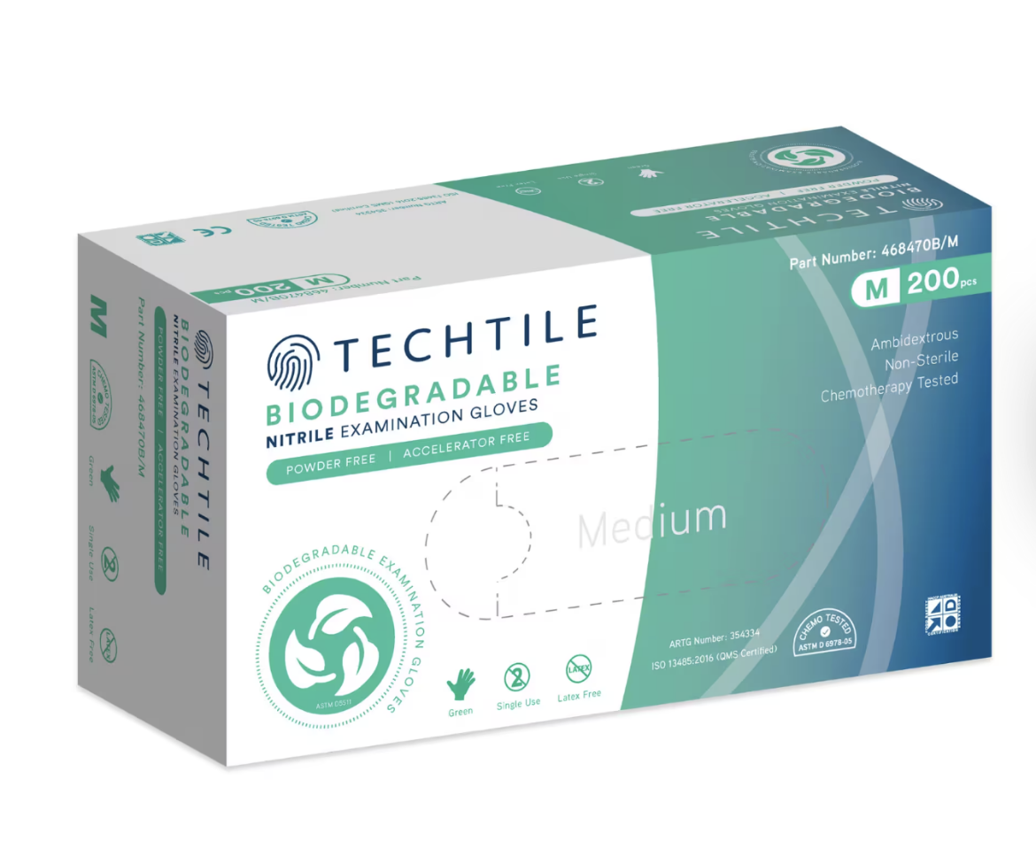 Picture of GLOVE, NITRILE P/F MEDIUM TECHTILE BIODEGRADABLE 200/PACK