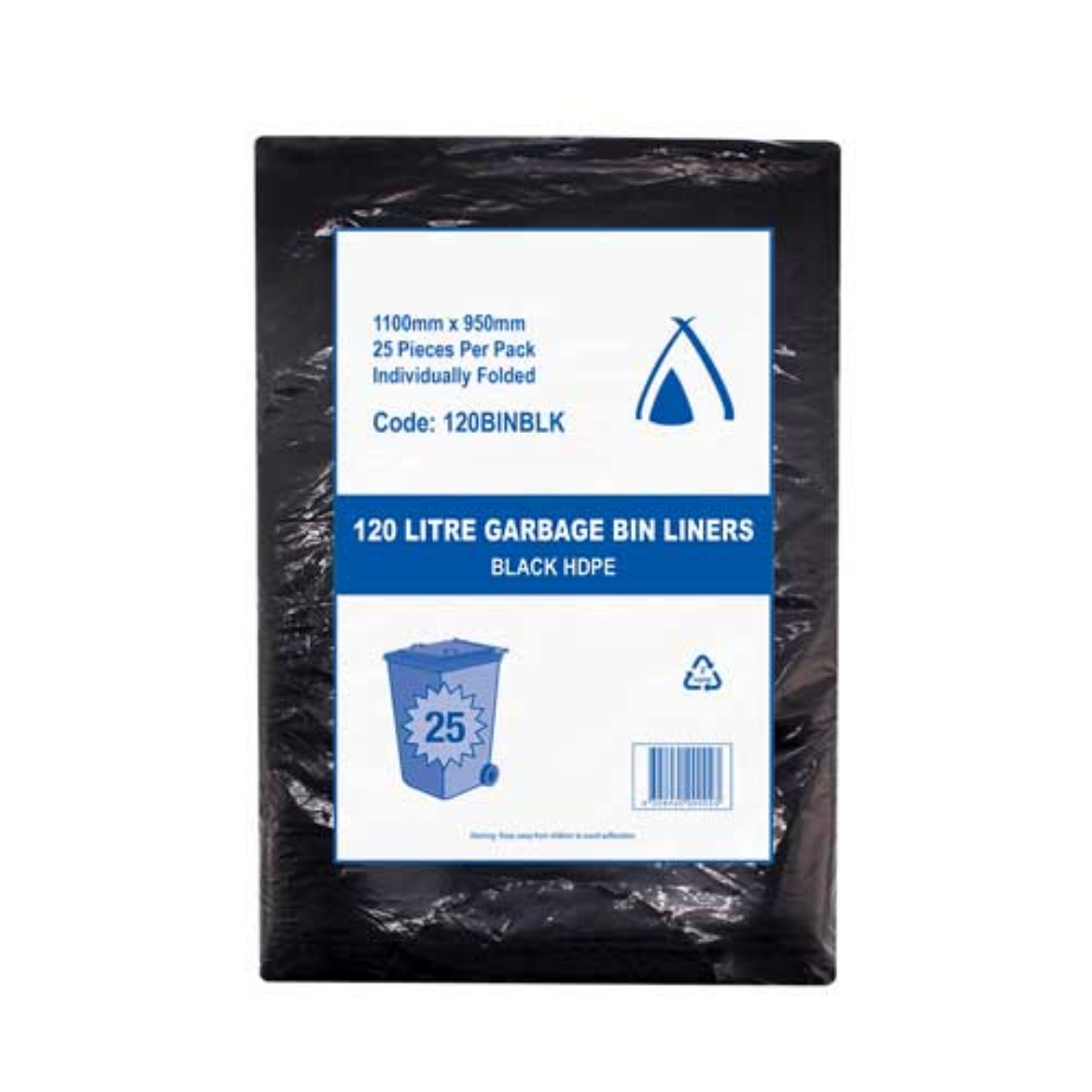 Picture of BIN LINER 120LTR HEAVY DUTY BLACK FLAT 200/CTN
