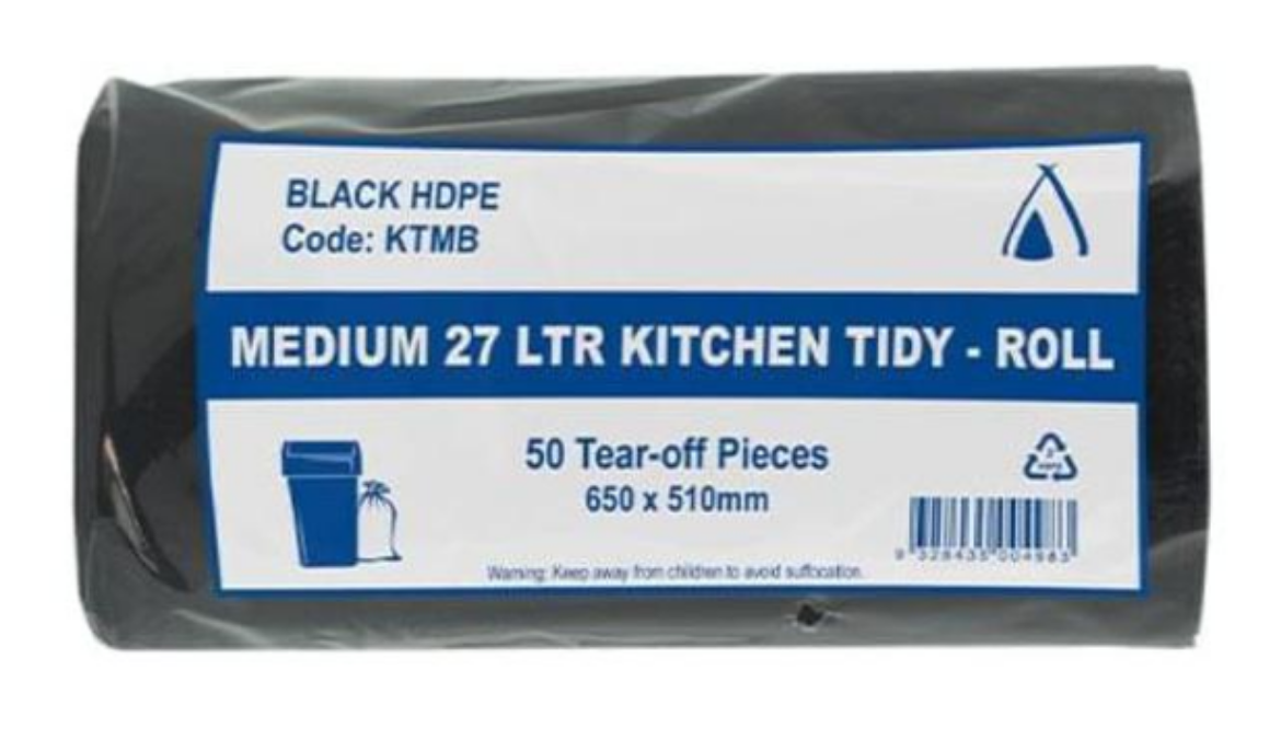 Picture of BIN LINER 27LTR KITCHEN TIDY BLACK ROLL 1000/CTN