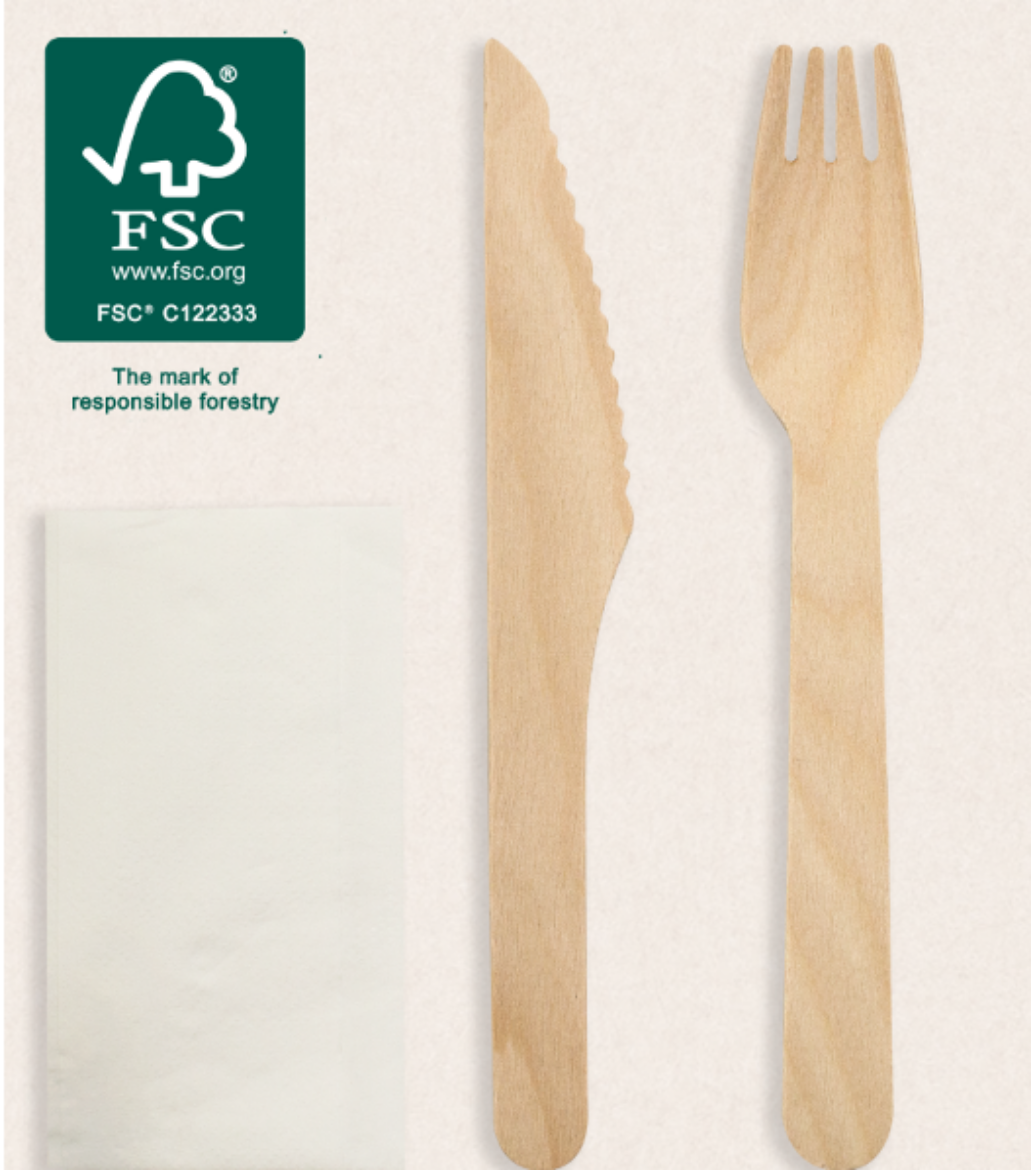 Picture of CUTLERY SET, KNIFE, FORK, NAPKIN WOODEN 250/CTN